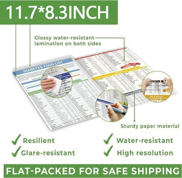 🎁Last Day 60% OFF🔥3 Counts Diabetic Food Chart Brochure & Meal Planner - Low GI Foods, Calories, Glycemic Index, and Vitamin Chart