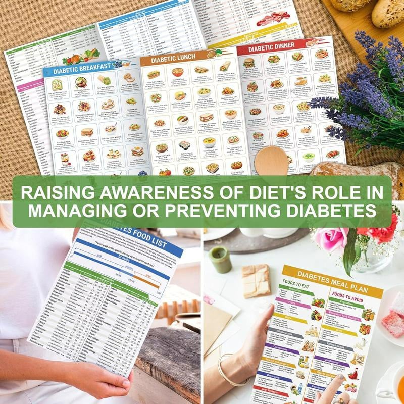 🎁Last Day 60% OFF🔥3 Counts Diabetic Food Chart Brochure & Meal Planner - Low GI Foods, Calories, Glycemic Index, and Vitamin Chart
