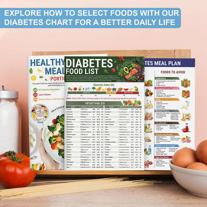 🎁Last Day 60% OFF🔥3 Counts Diabetic Food Chart Brochure & Meal Planner - Low GI Foods, Calories, Glycemic Index, and Vitamin Chart